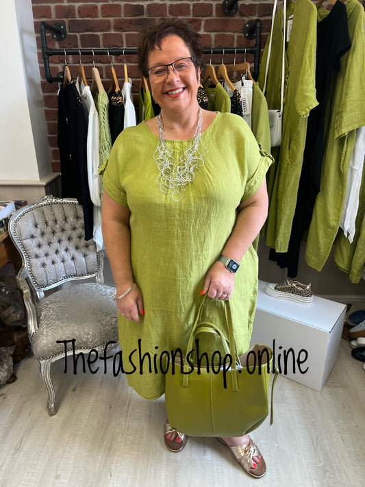 Louisa olive linen dress 14-20