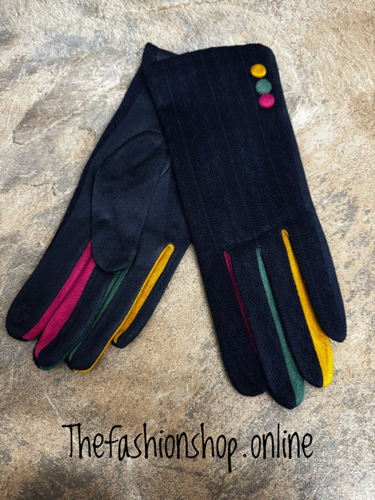 Navy button detail gloves