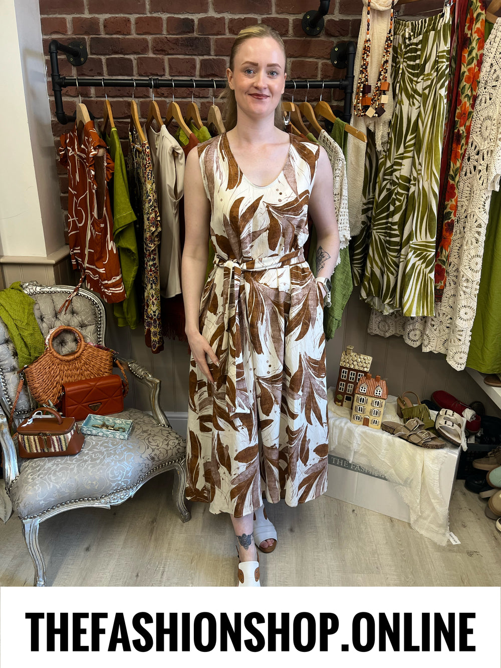 Vienna brown and cream A-line dress 10-14