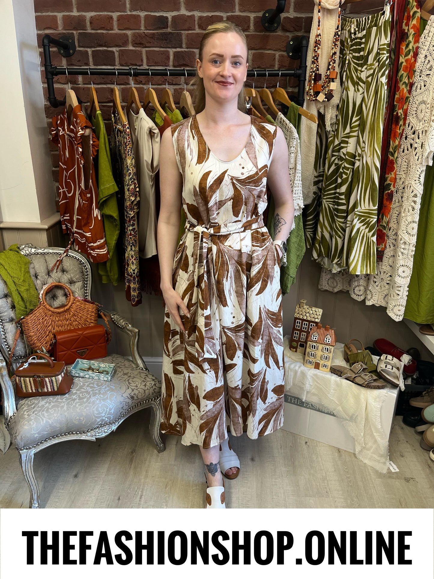 Vienna brown and cream A-line dress 10-14