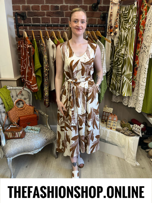 Vienna brown and cream A-line dress 10-14