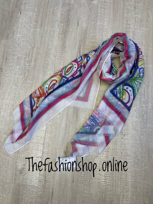 Colourful graphic print scarf