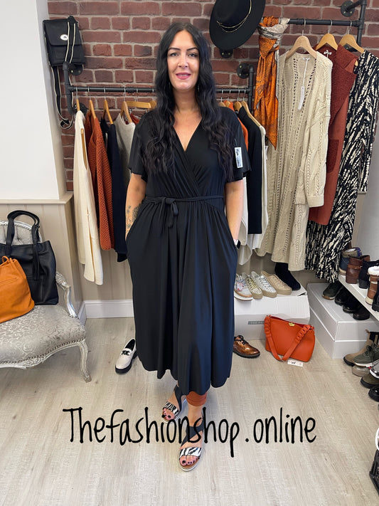 Plus size black crossover dress 16-26