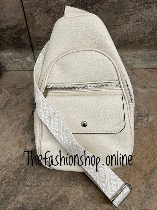 Cream multi pocket sling bag