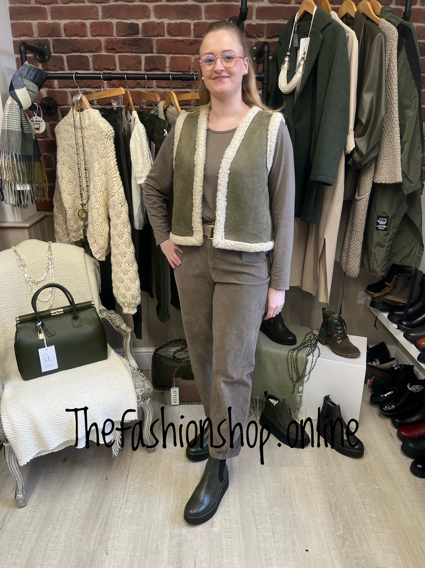 Khaki faux sheepskin gilet 8-16