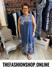 Neve navy linen floral dress 12-18