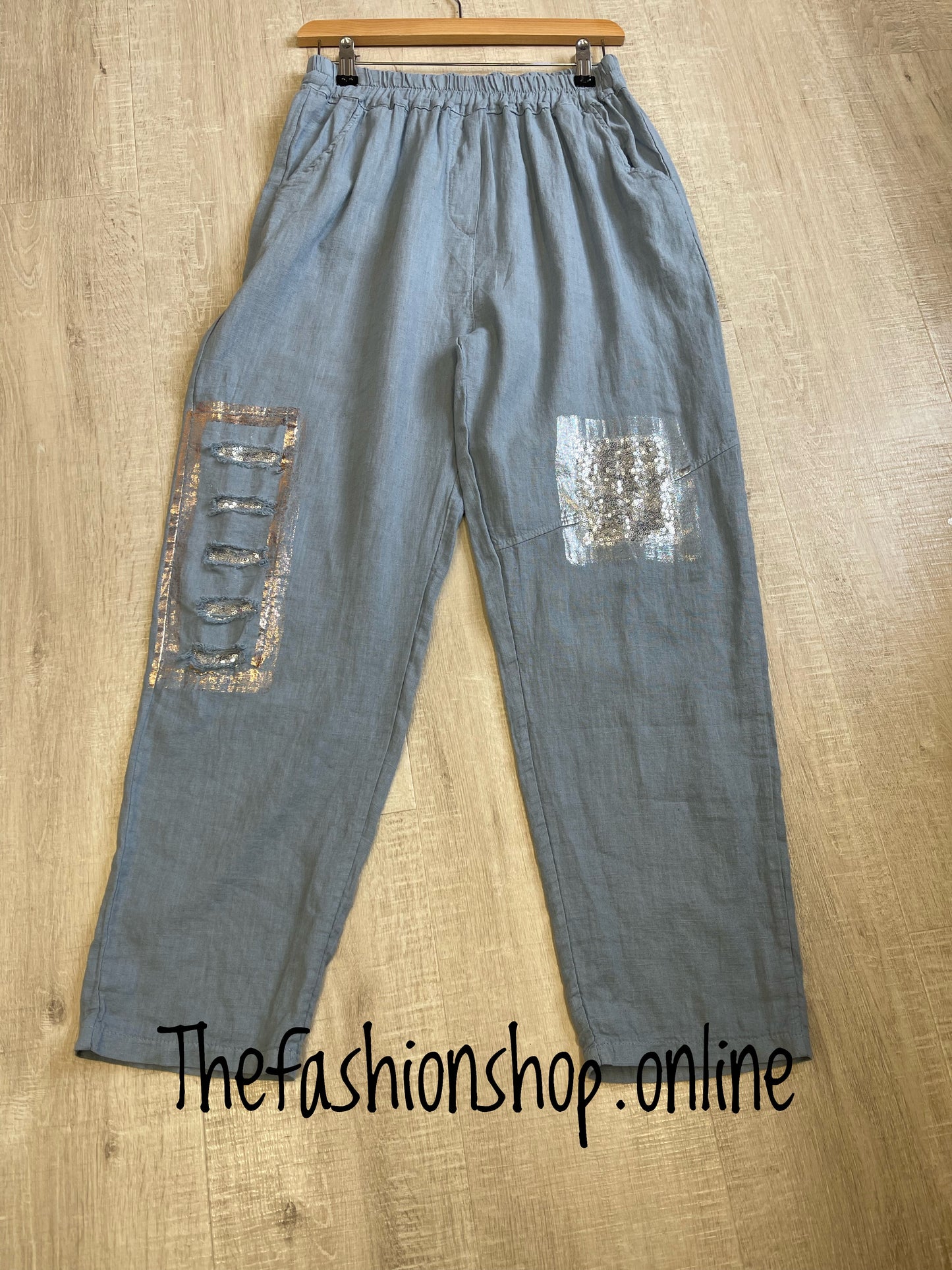 Denim blue linen mix sparkle trousers 8-14