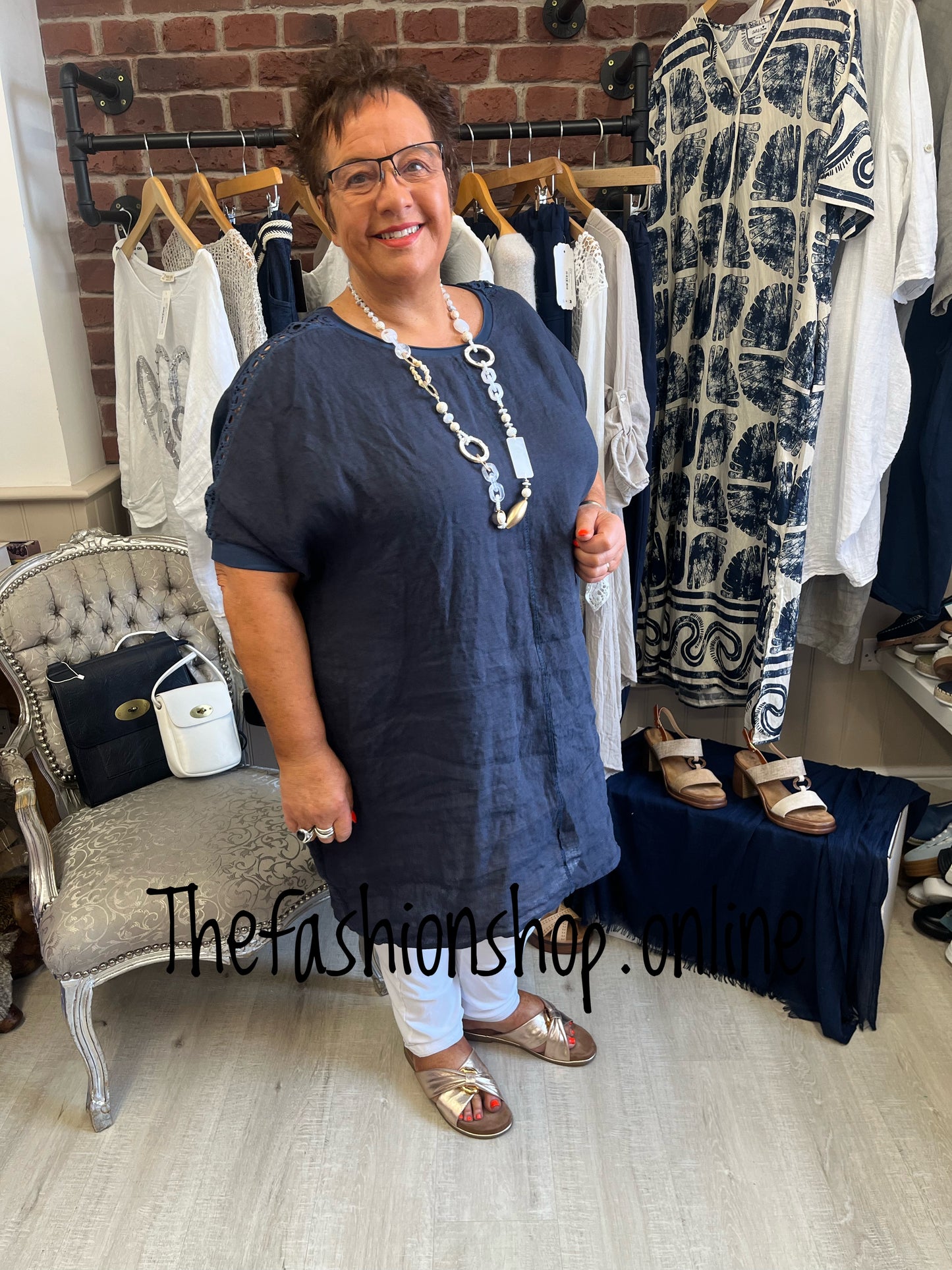 Demi navy linen mix tunic 16-24