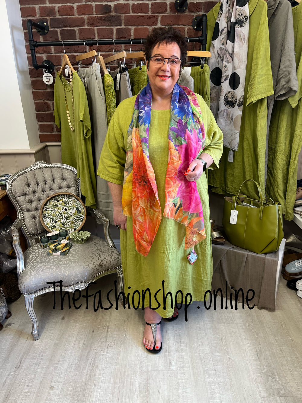 Keira olive cocoon dress with straight hem 16-22