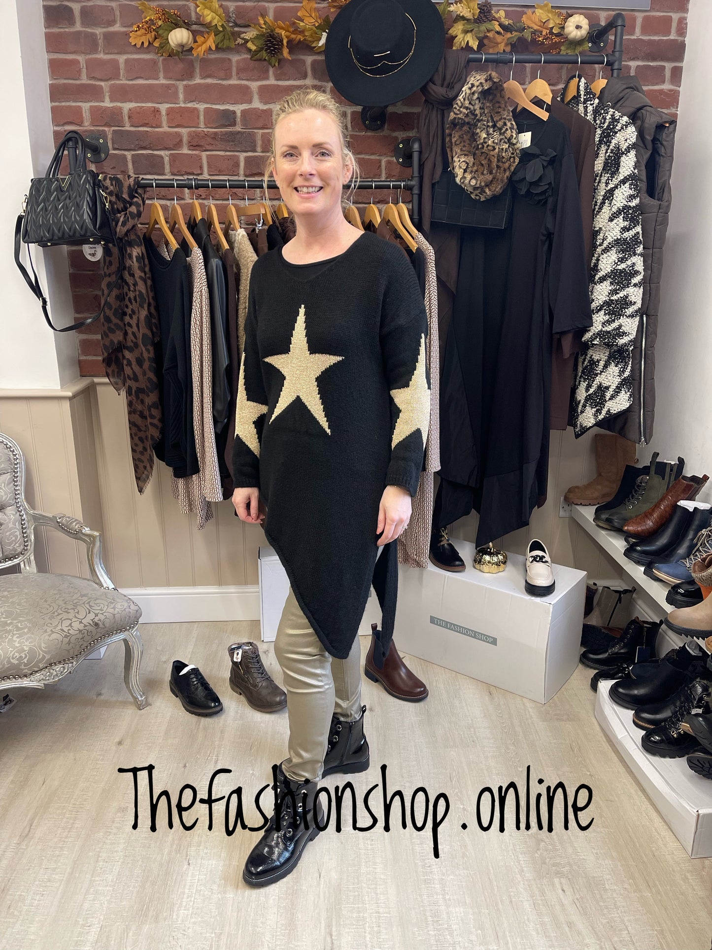 Black asymmetric wool mix star jumper 10-14