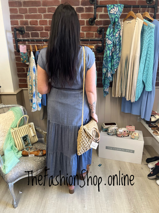 Lilian denim blue tiered maxi dress 8-12