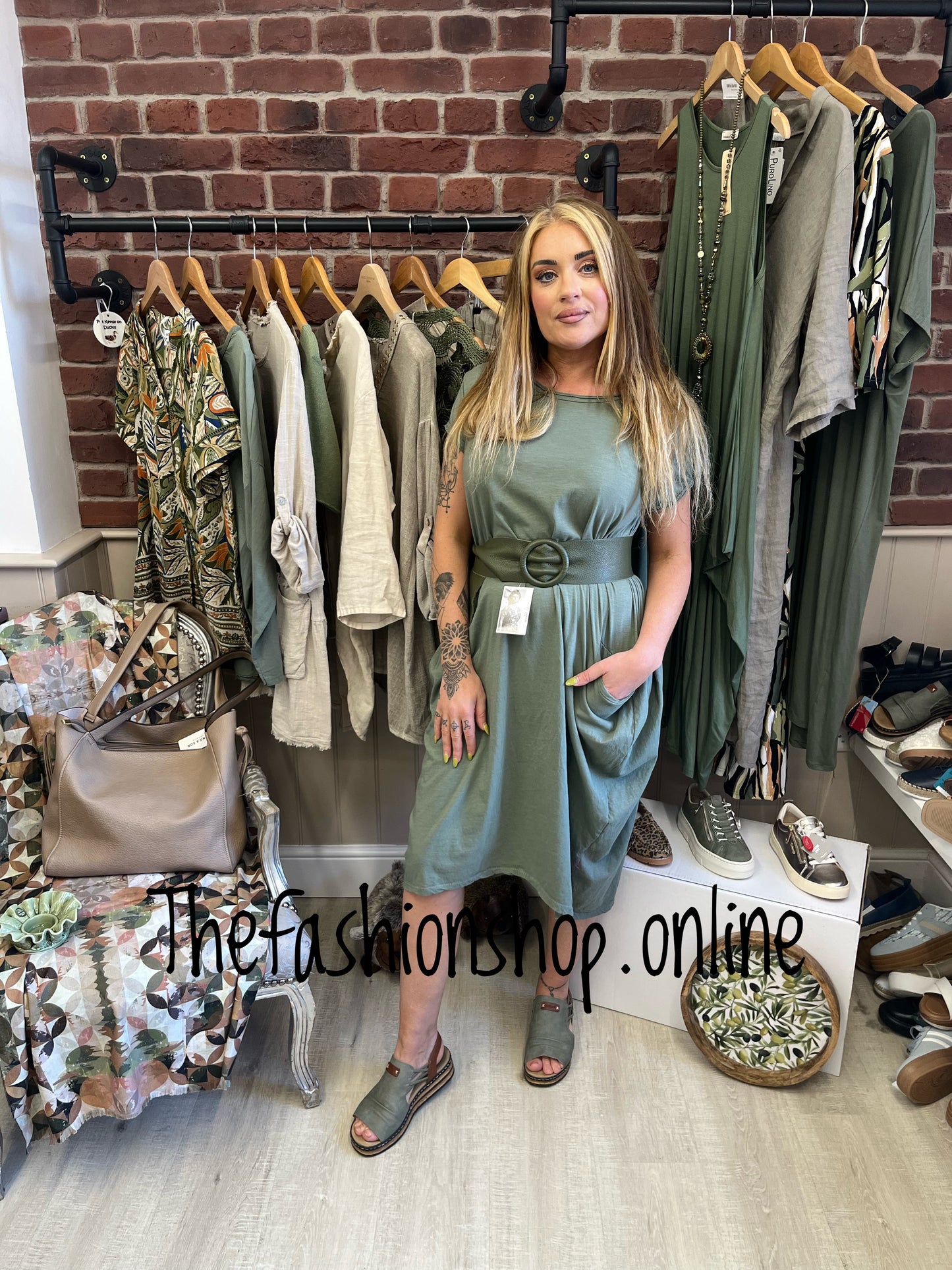 Khaki T shirt dress with pockets 12-18