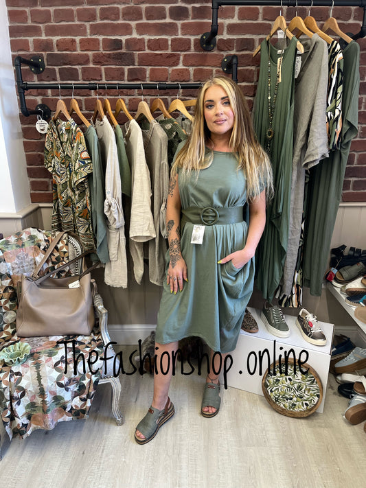 Khaki T shirt dress with pockets 12-18