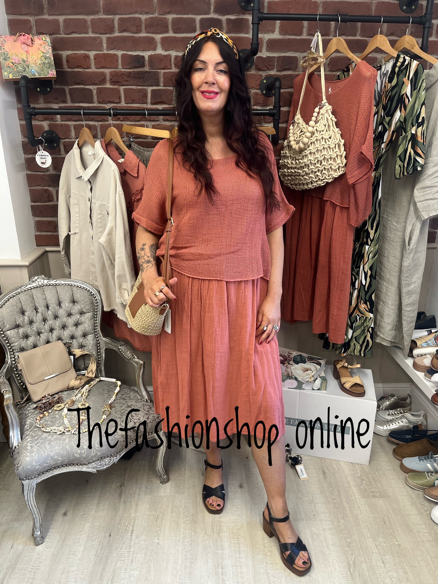 Leah brick dress with mesh overlay 8-18