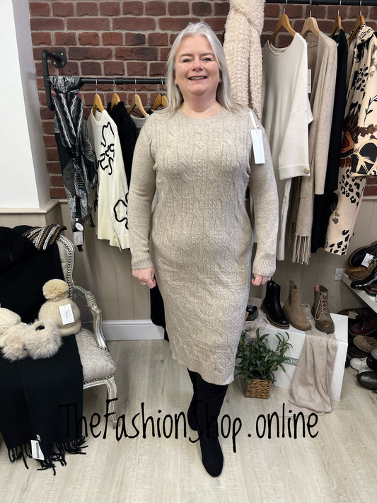 Alison beige cable knit jumper dress 14-18