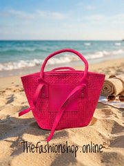 Shore Woven Tote Bag in Hot Pink