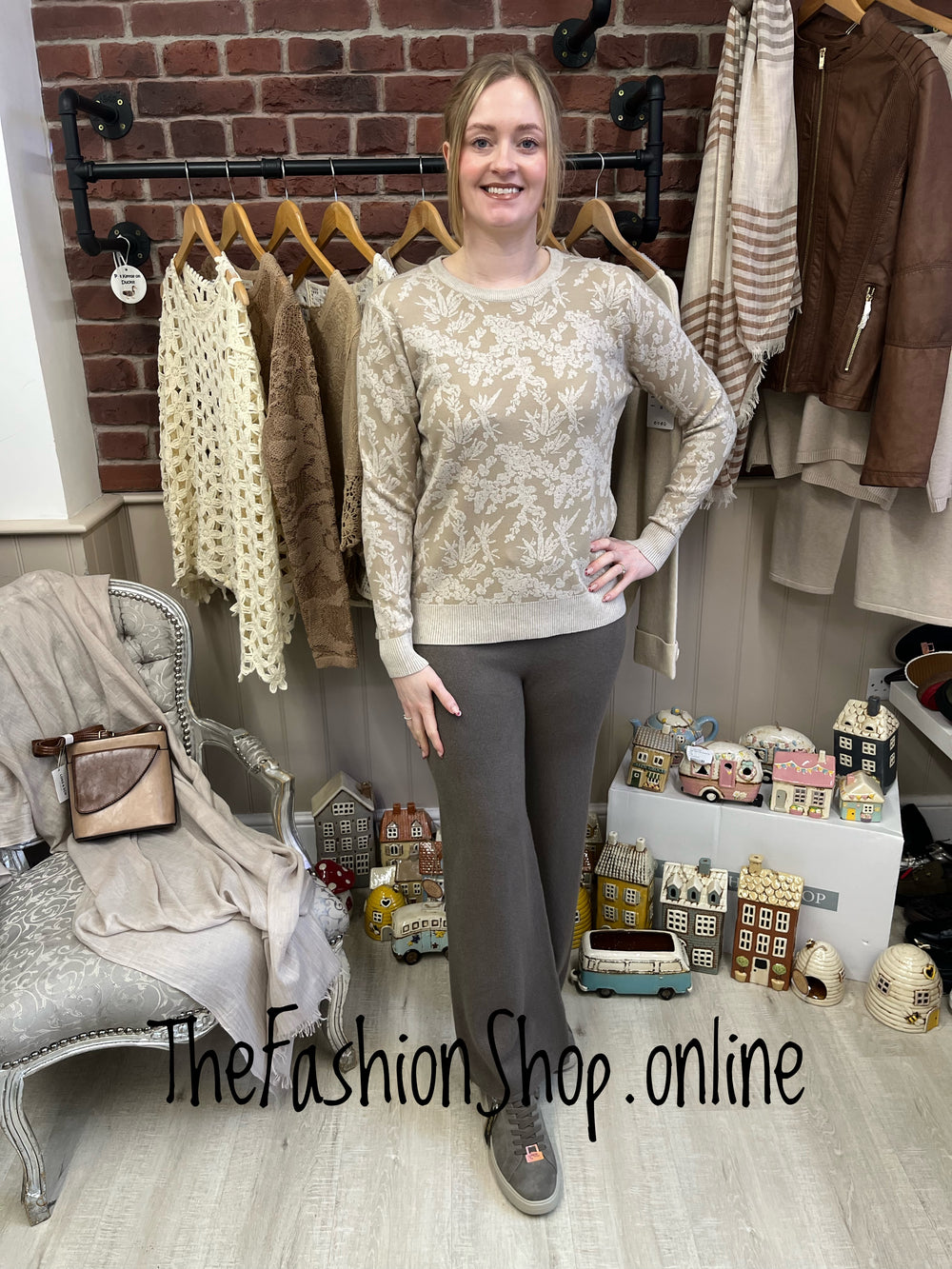 Lucy beige jacquard jumper sizes 8-10 and 12-14