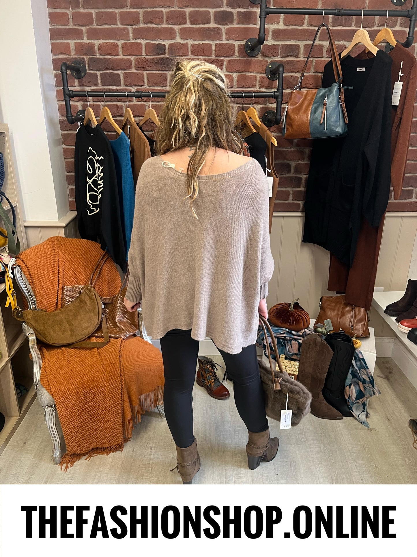 Grace mocha ribbed sleeve jumper 10-22