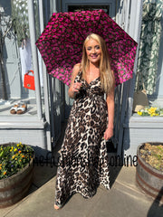 Green poppy print umbrella