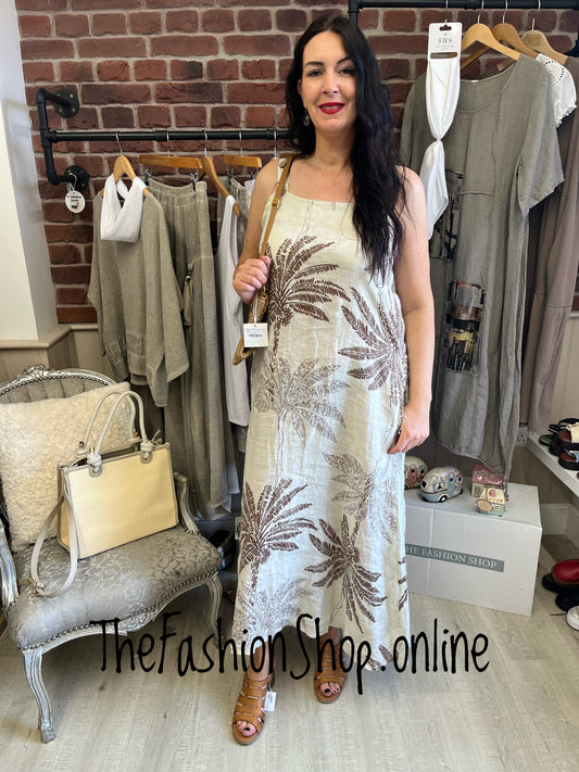 Jillian beige linen pinafore dress 8-14