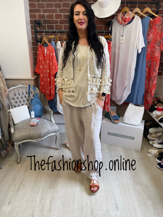Beige boho jacket with coin detail 12-18