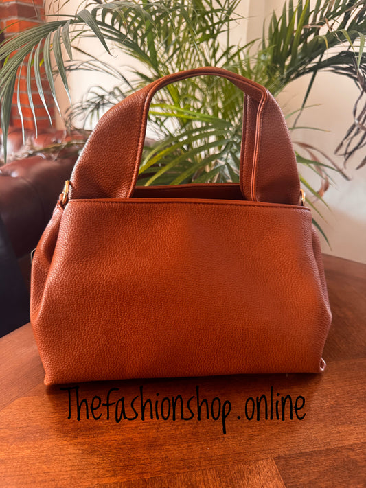 Lily Tote Bag with shoulder strap in Tan Brown