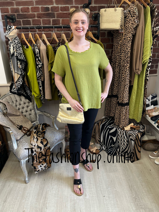 Tanya olive linen mix top 10-16