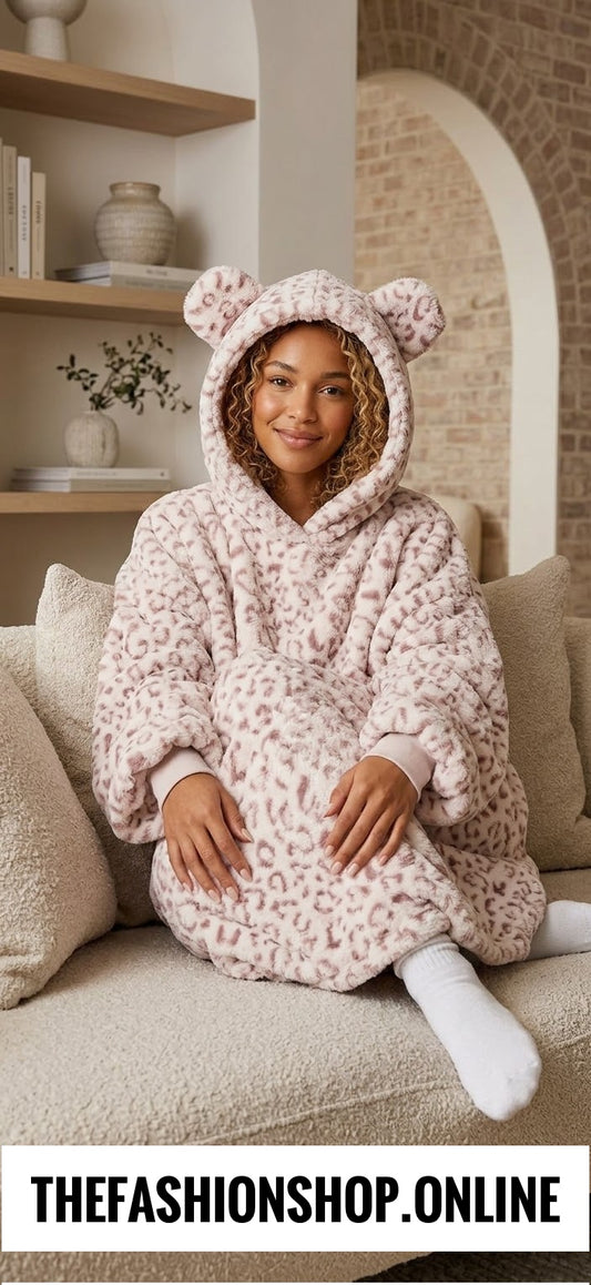 Leo pink leopard cosy lounge hoodie 8-22