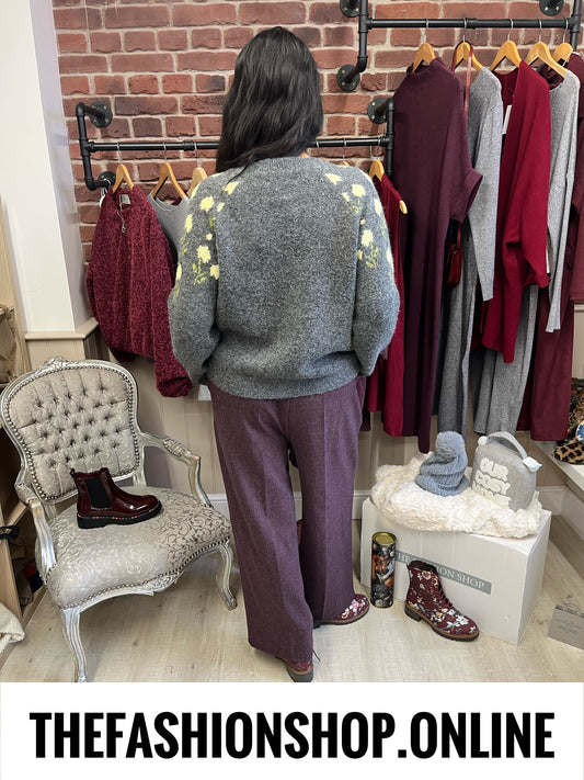 Harriet grey wool mix floral cardigan sizes 10-12, 14-16 and 18-20