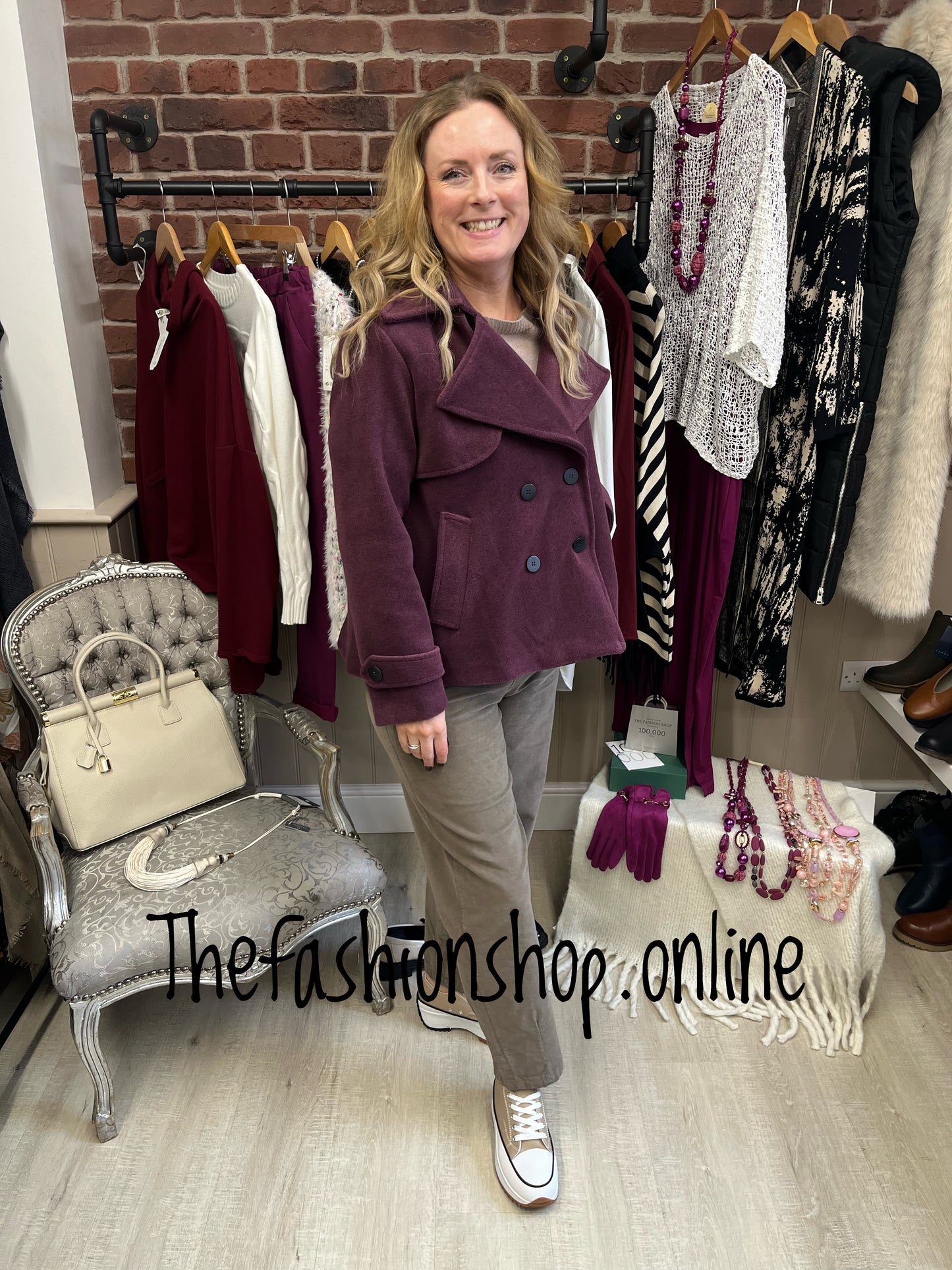 Katie magenta double breasted jacket 8-12 and 14-16
