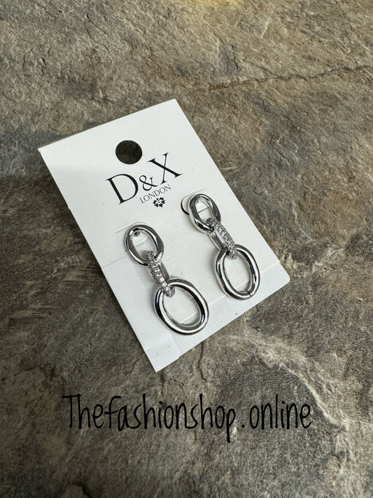 D&X White gold plated chain link earrings with cubic zirconia