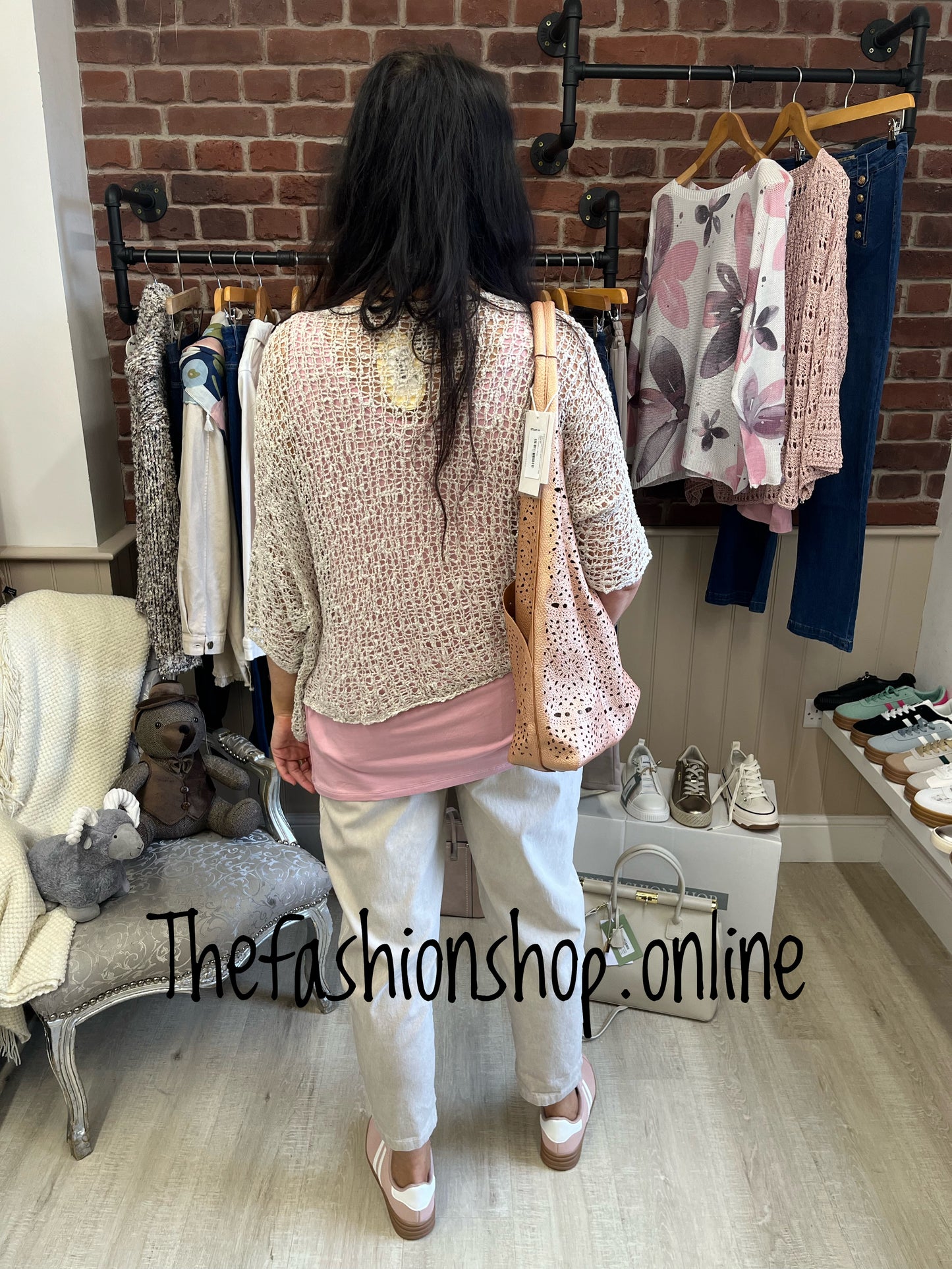 Latte popcorn open knit top 10-20