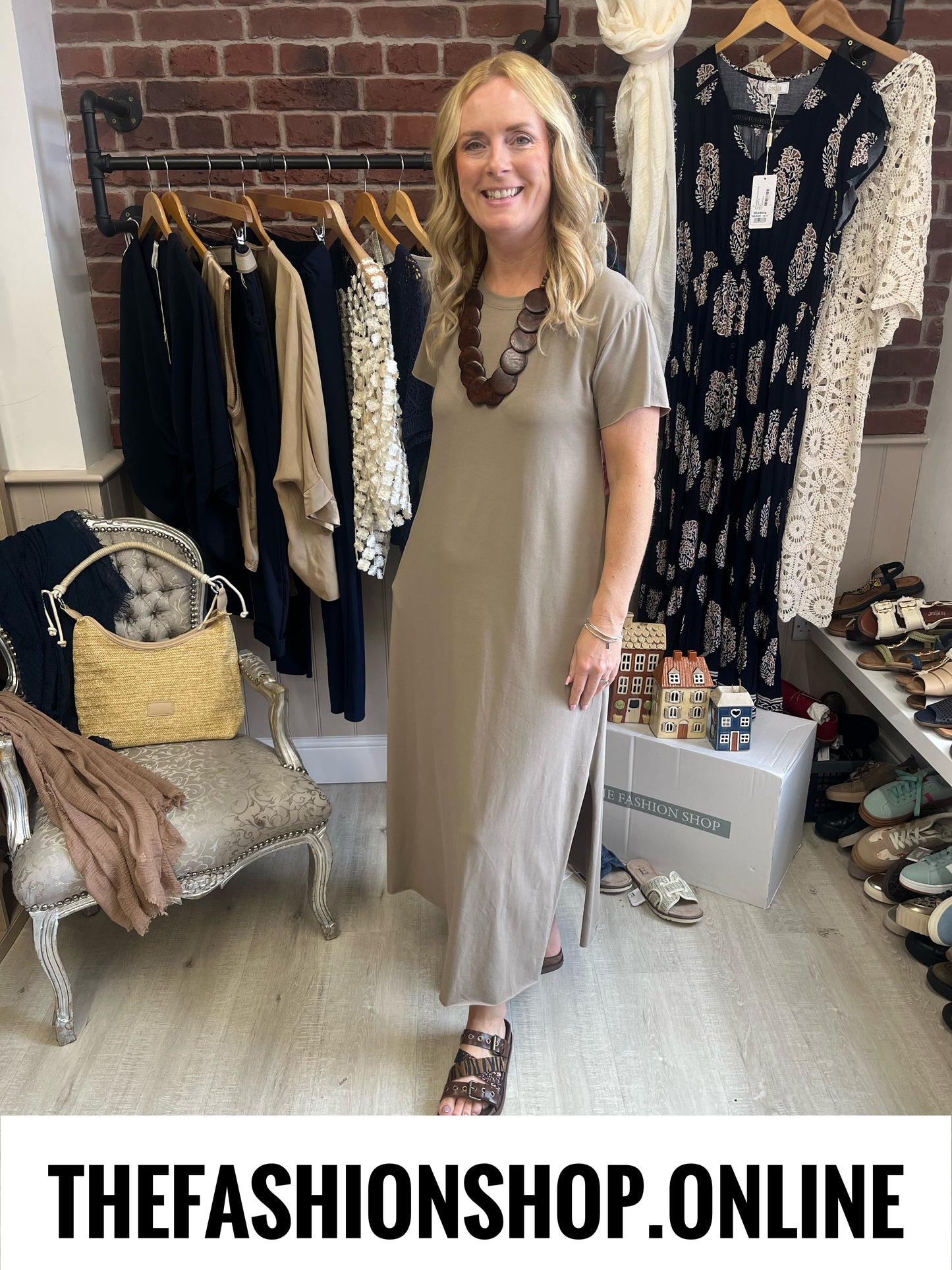 Julieta mocha dress with side splits 10-16