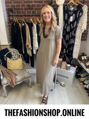 Julieta mocha dress with side splits 10-16