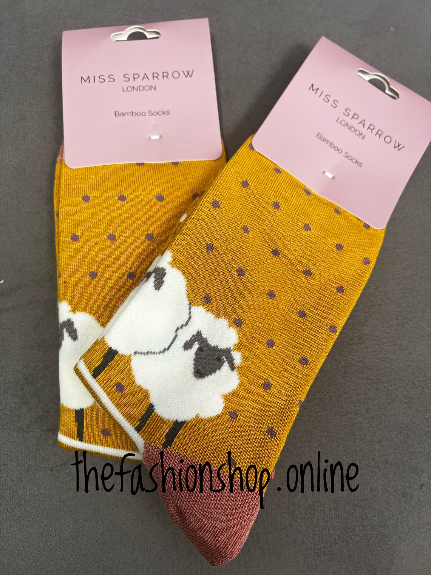 Miss Sparrow Mustard Sheep Friends Bamboo socks 3-7