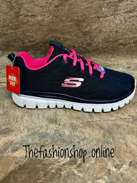 Skechers Navy and Pink Wide Fit Graceful Get Connected Trainers sizes 4-8