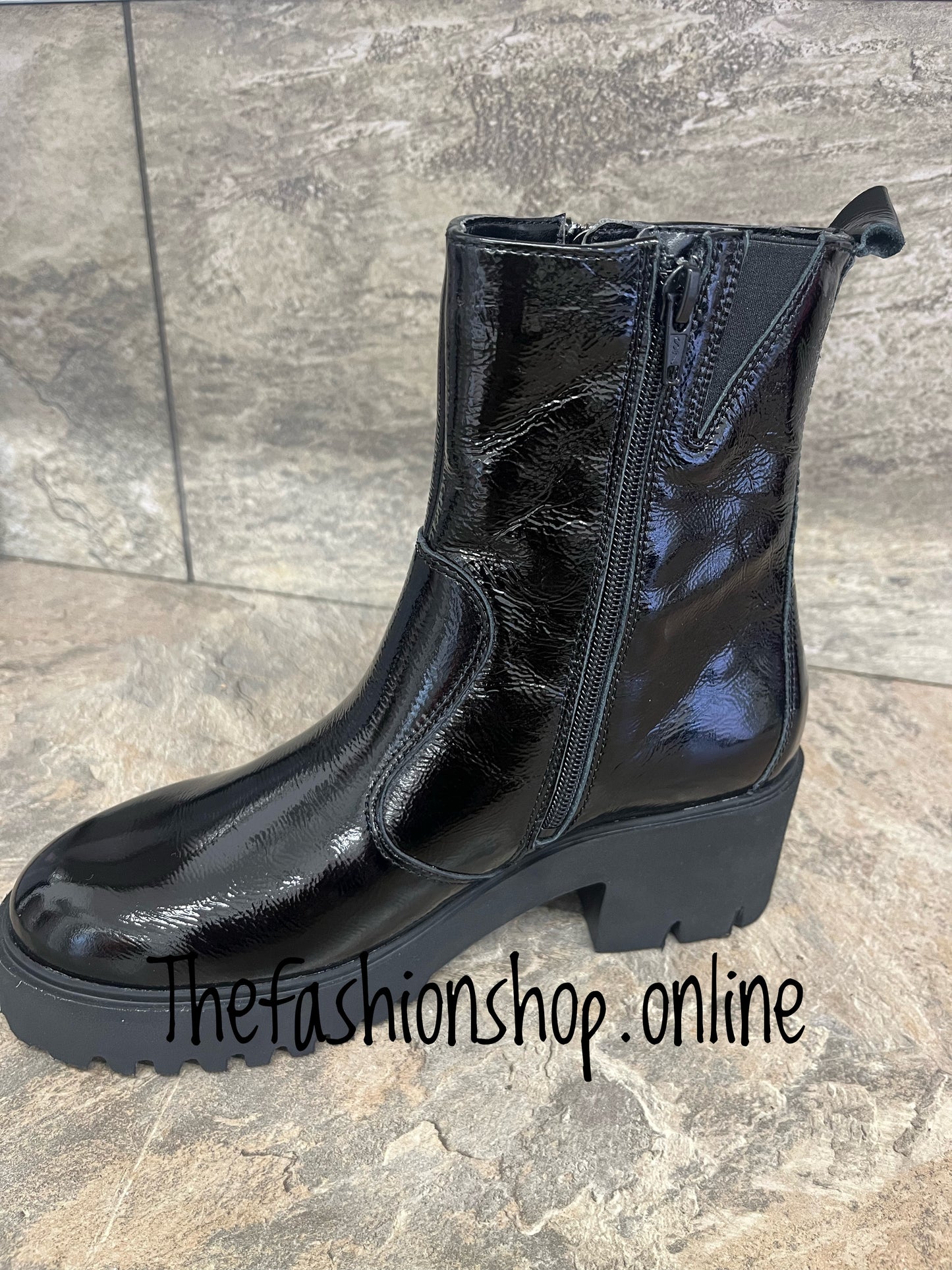 Waldlaufer Nira black patent leather ankle boot sizes 4-8