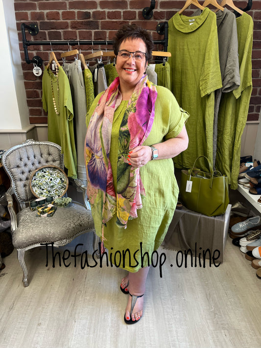 Louisa olive linen dress 14-20