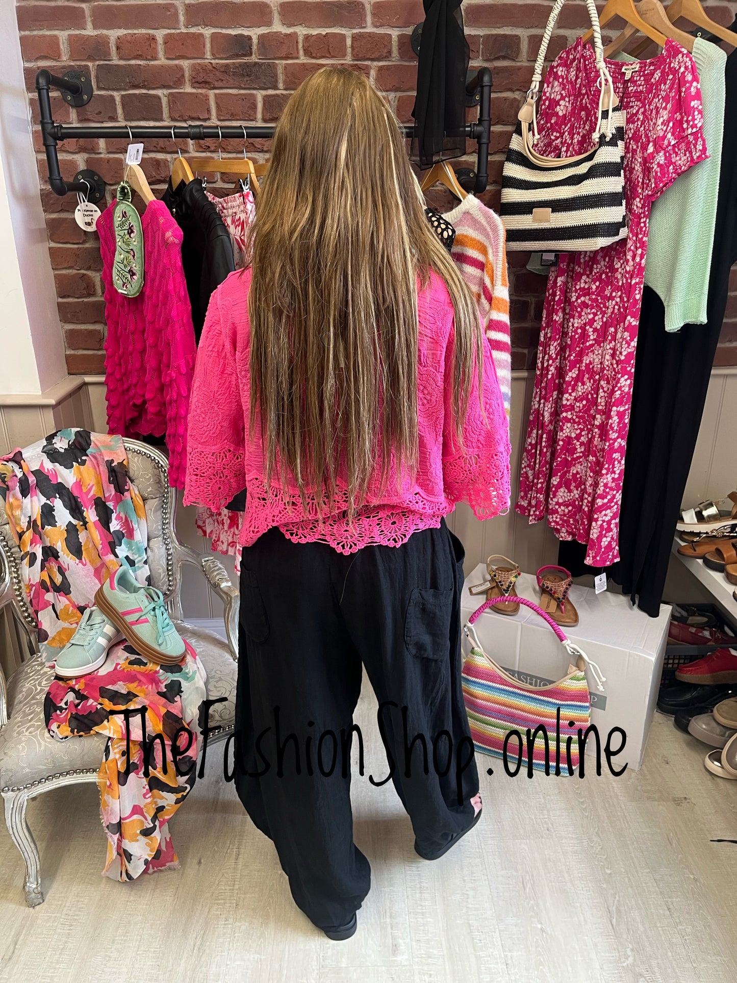 Sienna hot pink lace blouse 8-16