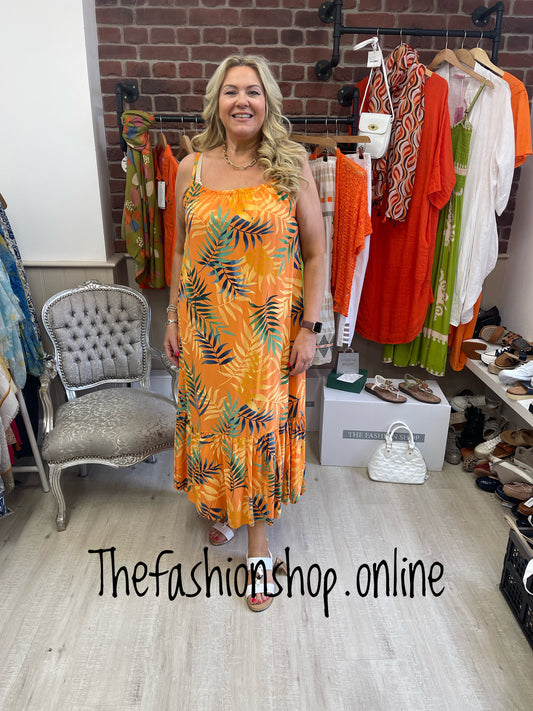 Orange tropical summer dress 10-18