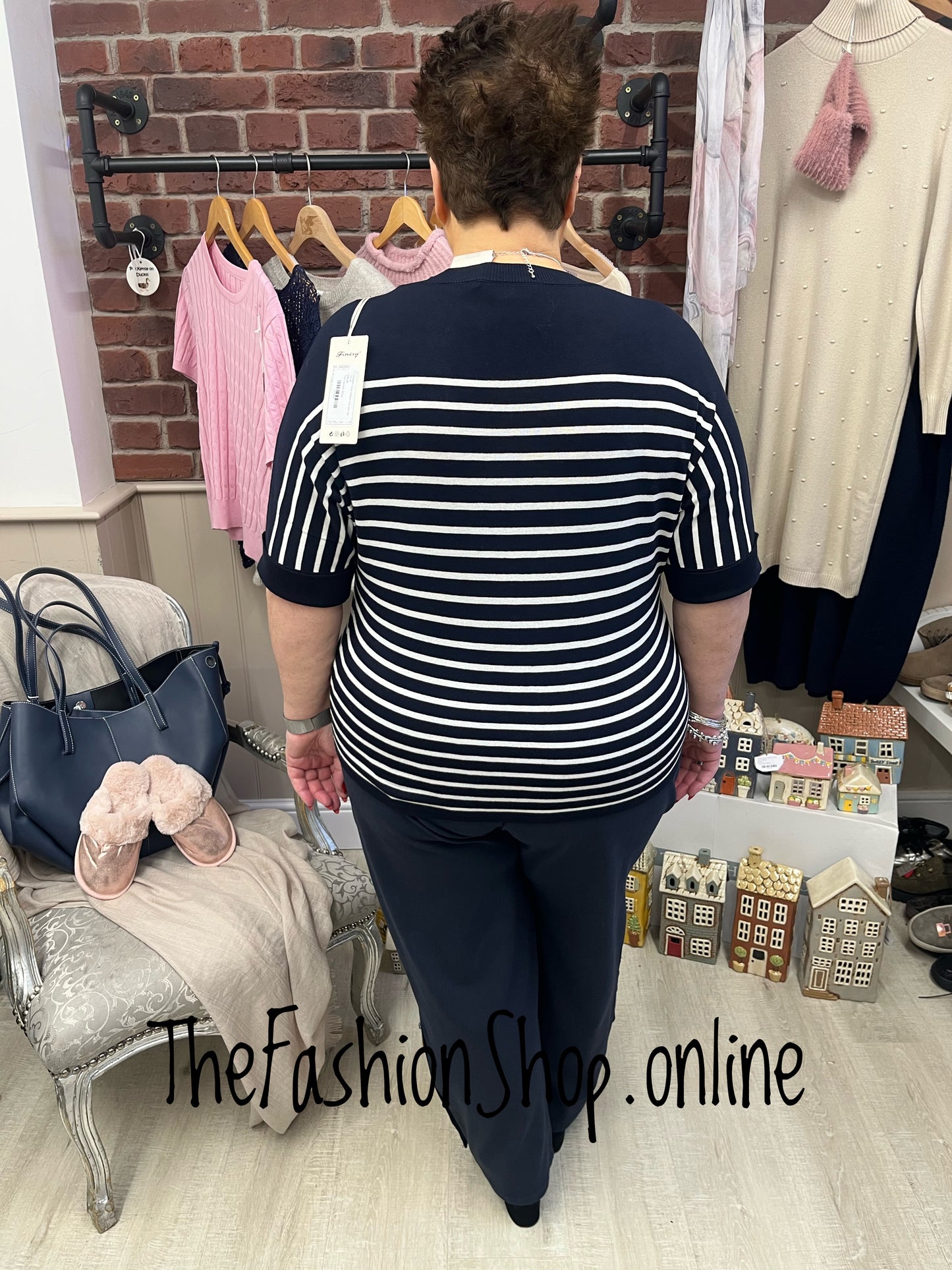 Jennifer navy striped fine knit top 12-18