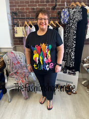 Fly Out graffiti t shirt on black 14-20