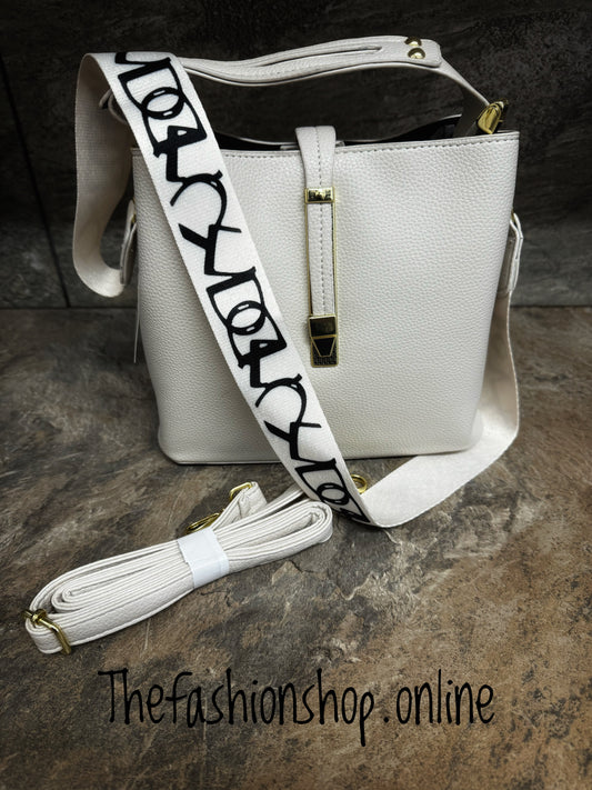 Cream small bucket bag with gold hardware