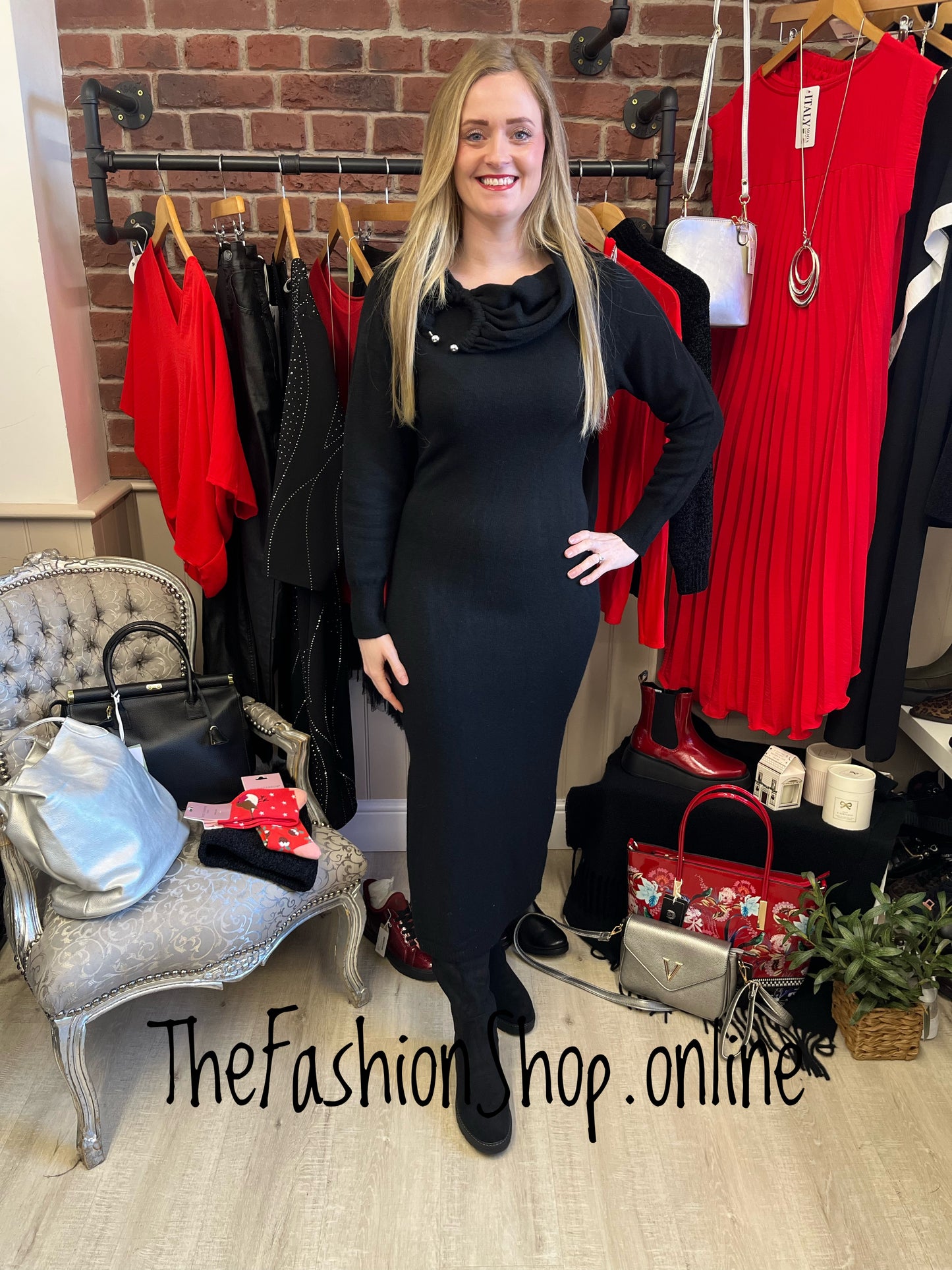 Giselle black cowl neck jumper dress 8-14