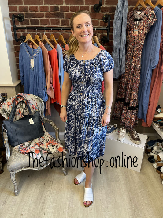Avril navy patterned gypsy midi dress 8-16