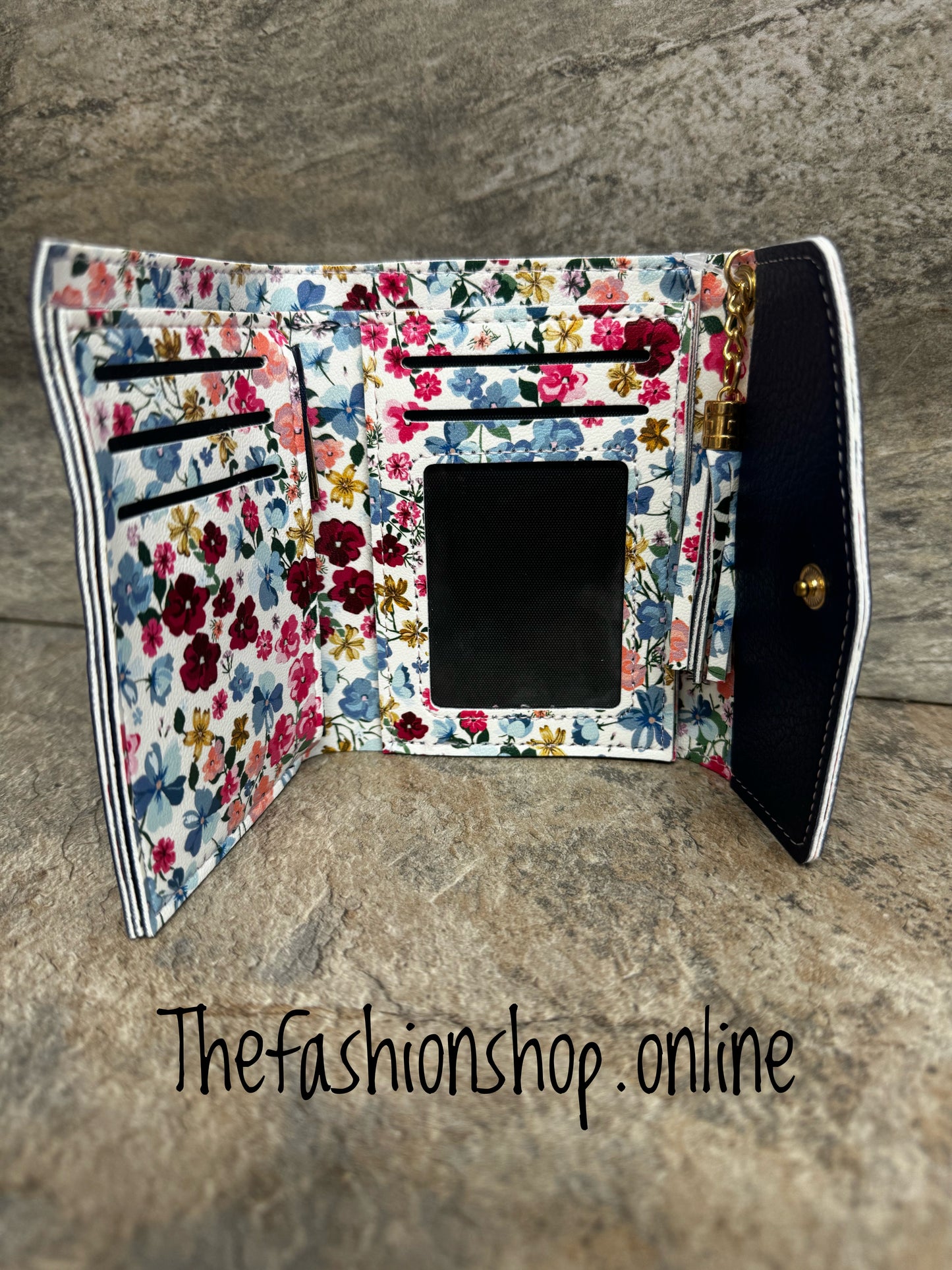 Small navy floral wallet