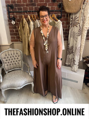Katelyn coffee open back jumpsuit 12-18
