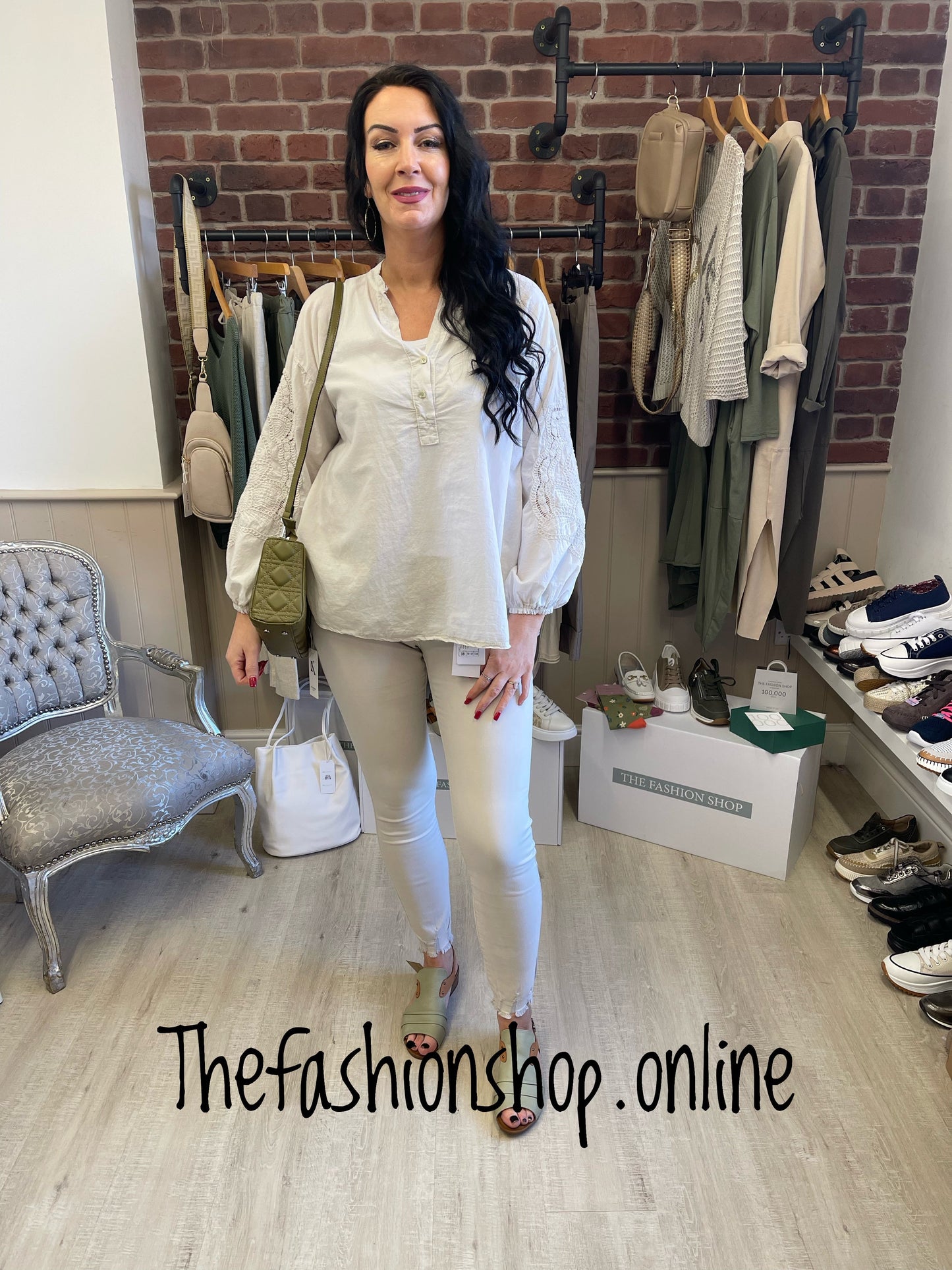 Beige embroidered sleeve shirt 10-18