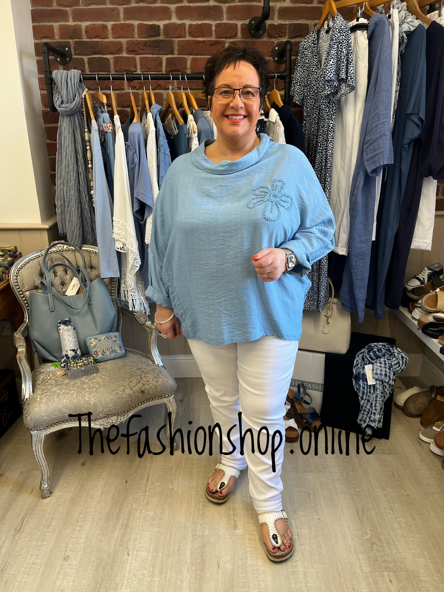 Sally denim blue flower top 14-20
