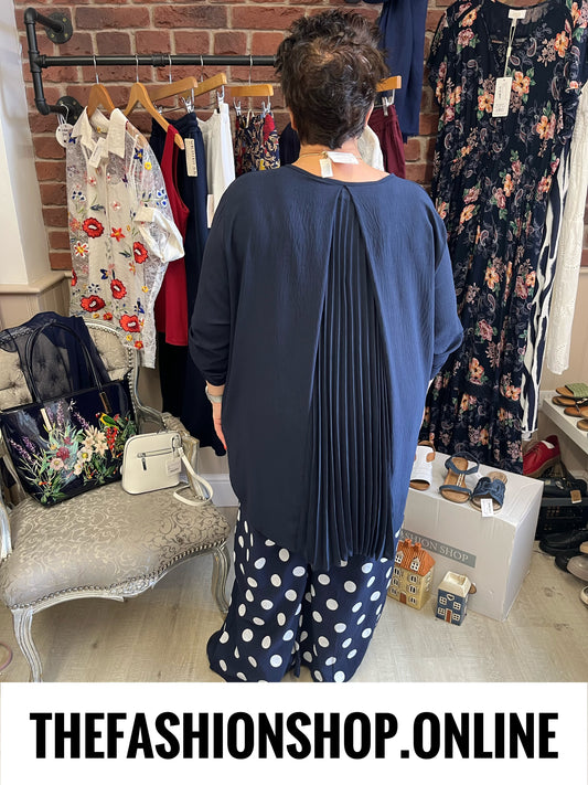 Charlie navy spot wide leg trousers 14-24